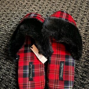 Victoria's Secret Red and Black Plaid Slippers